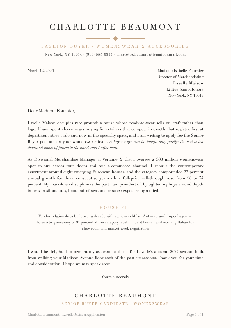 Elegant sophisticated cover letter